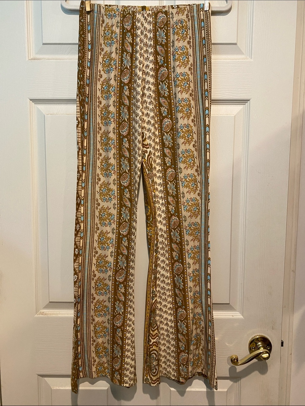 Novella Royale Cream Wide-Leg Boho Stripe Pants with Brown & Blue Accents